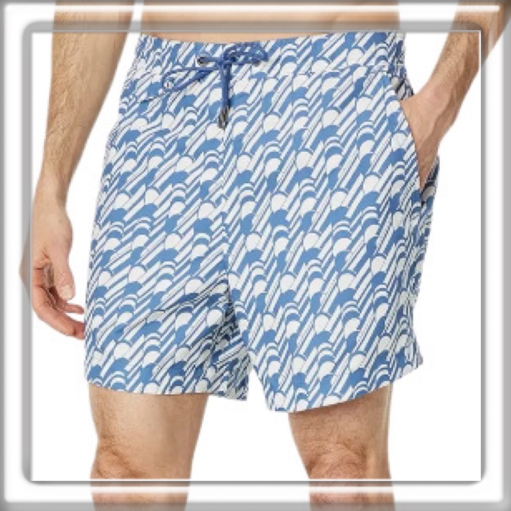 Ted Baker Salco Mid Scale Geo Swim Shorts Blue Size 7, US Men’s Size 2XL